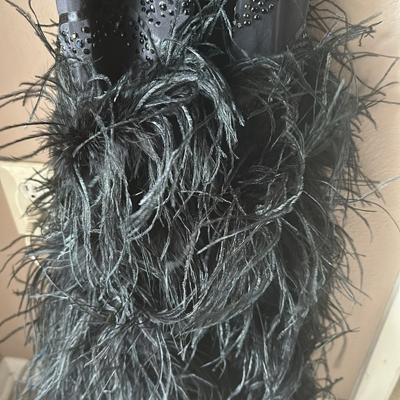 BEBE Beaded Feather Black Long Evening Dress - Picture 10 of 10